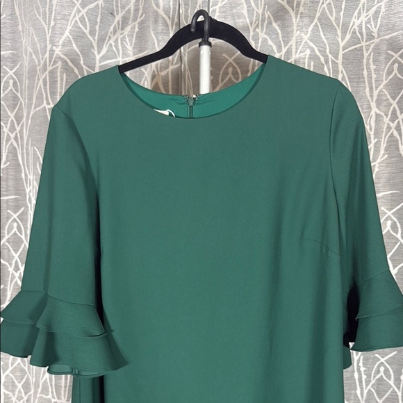 Vintage Hobbs London Forest Green Ruffle Sleeve Dress 12 - Picture 4 of 10